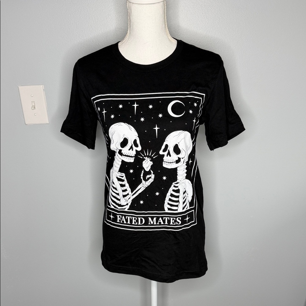 NWOT Black Graphic Tee with Skeleton Design size small